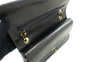 CHANEL Classic Double Flap 10" Chain Shoulder Bag Black Lambskin p61 hannari-shop