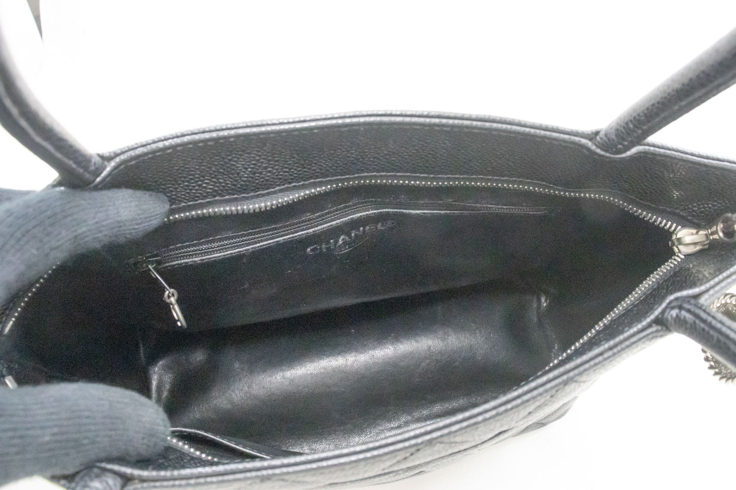 CHANEL Silver Medallion Schoudertas van Gegranuleerd Kalfsleer p80 hannari-shop