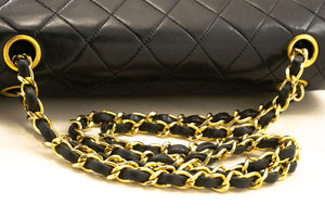 CHANEL Classic Double Flap 10" Chain Shoulder Bag Black Lambskin p76 hannari-shop