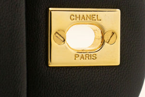 CHANEL Classic Double Flap 10" Chain Shoulder Bag Black Lambskin p76 hannari-shop