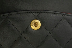 CHANEL Classic Double Flap 10" Chain Shoulder Bag Black Lambskin p76 hannari-shop