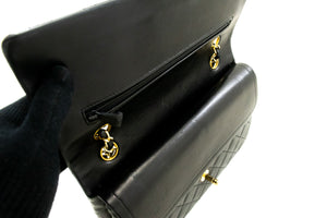 CHANEL Classic Double Flap 10" Chain Shoulder Bag Black Lambskin p76 hannari-shop