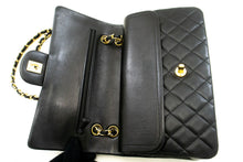 CHANEL Classic Double Flap 10" Chain Shoulder Bag Black Lambskin p76 hannari-shop