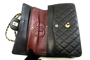 CHANEL Classic Double Flap 10" Chain Shoulder Bag Black Lambskin p76 hannari-shop