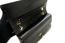 CHANEL Classic Double Flap 10" Chain Shoulder Bag Black Lambskin p84 hannari-shop