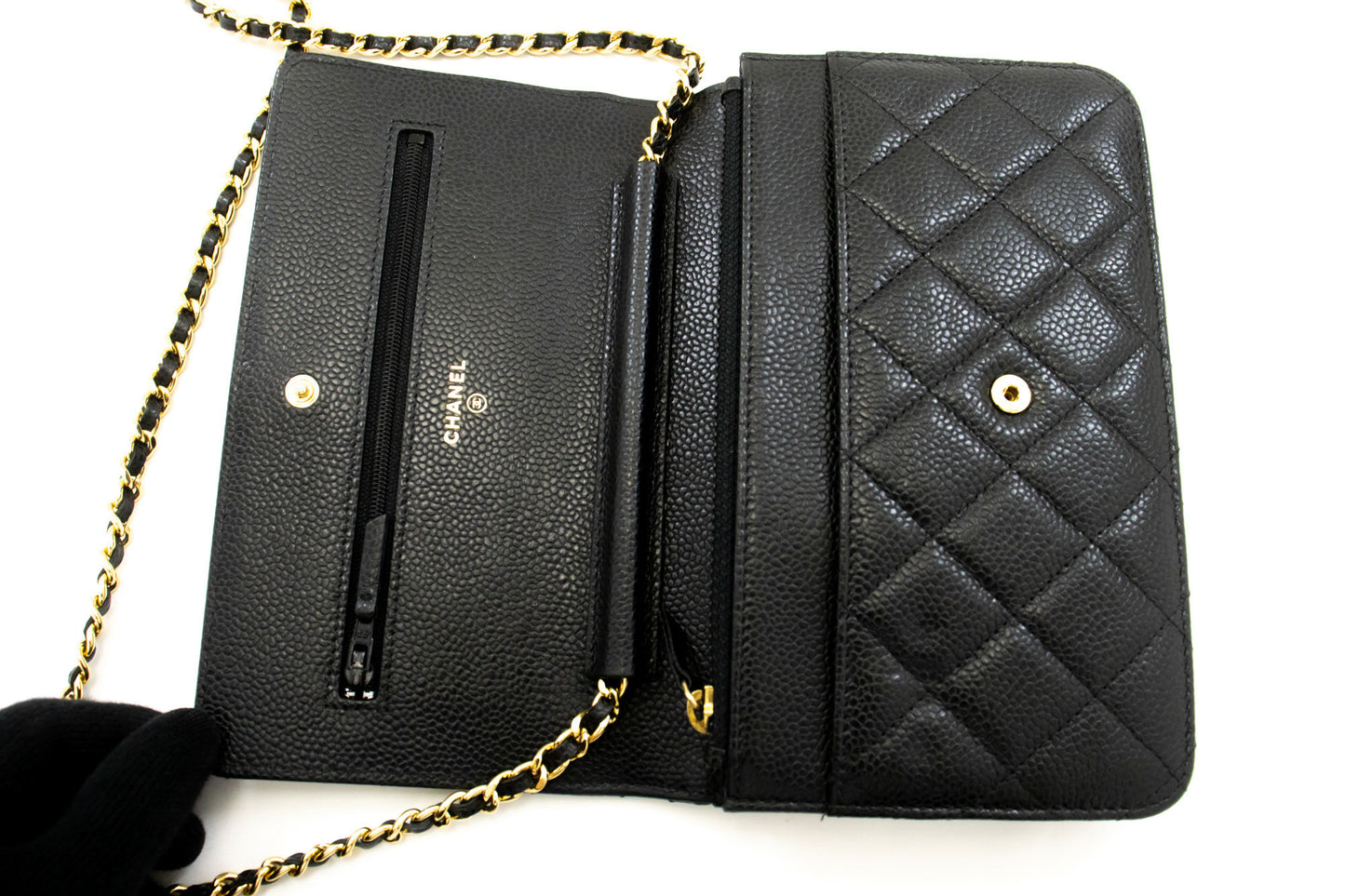 CHANEL Grained Calfskin Wallet On Chain WOC Sort Skuldertaske aa4 hannari-shop
