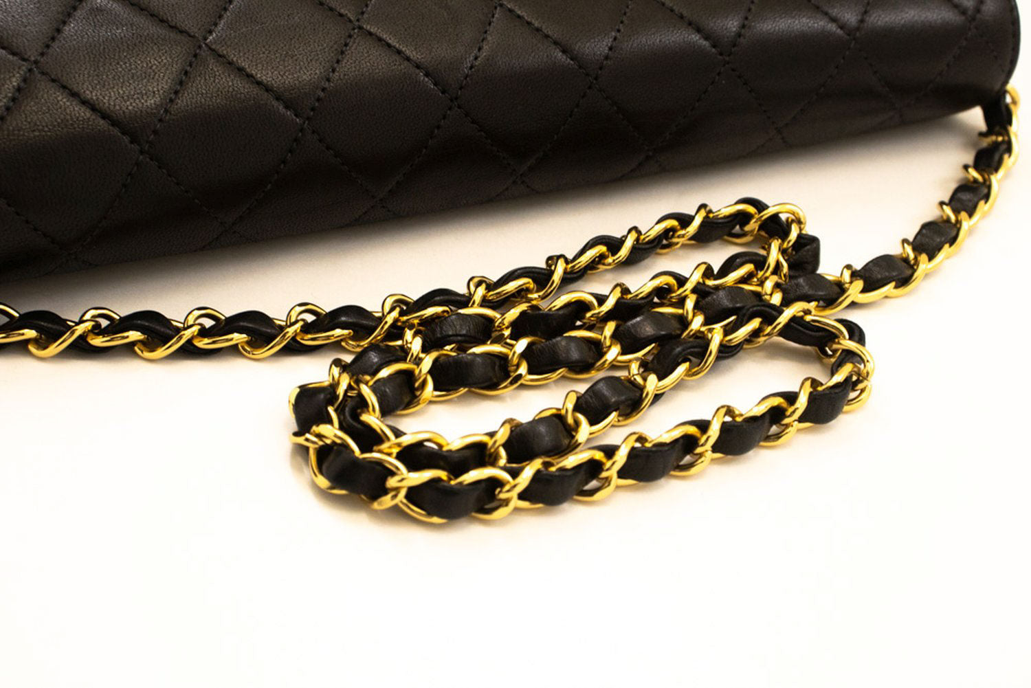 CHANEL skuldertaske med kæde, clutch, sort quiltet flap i lammeskind, taske aa2 hannari-shop