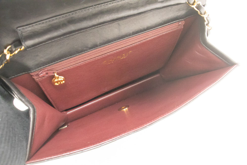 CHANEL skuldertaske med kæde, clutch, sort quiltet flap i lammeskind, taske aa2 hannari-shop