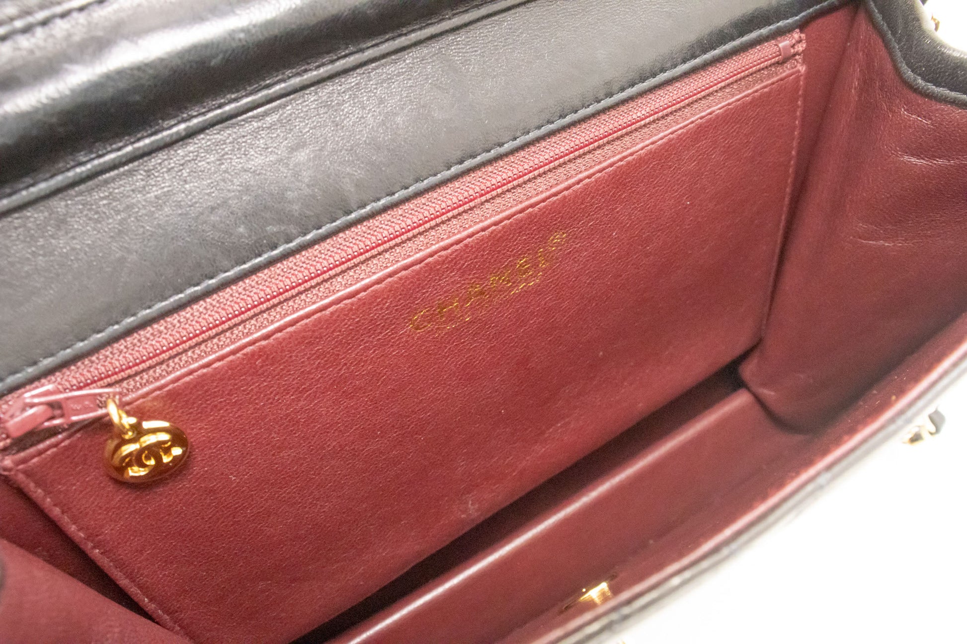 CHANEL skuldertaske med kæde, clutch, sort quiltet flap i lammeskind, taske aa2 hannari-shop