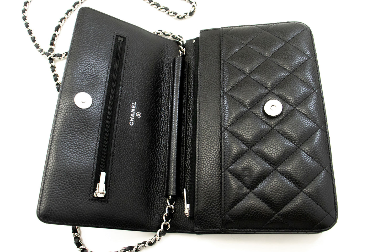 CHANEL Grained Calfskin Wallet On Chain WOC Sort Skuldertaske SV aa3 hannari-shop