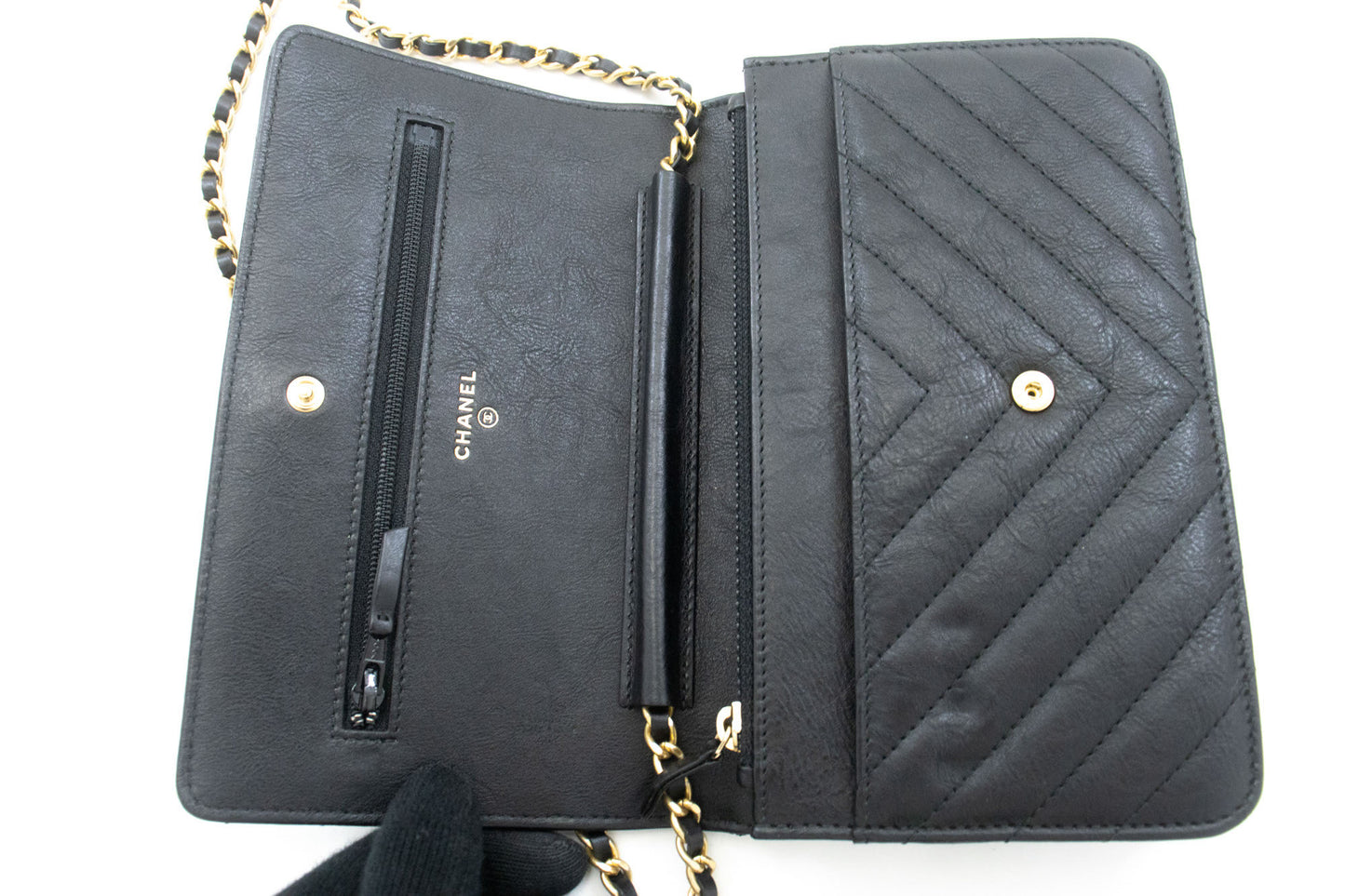 CHANEL V-Stitch kalveskind Wallet On Chain WOC skuldertaske med kæde ab2 hannari-shop