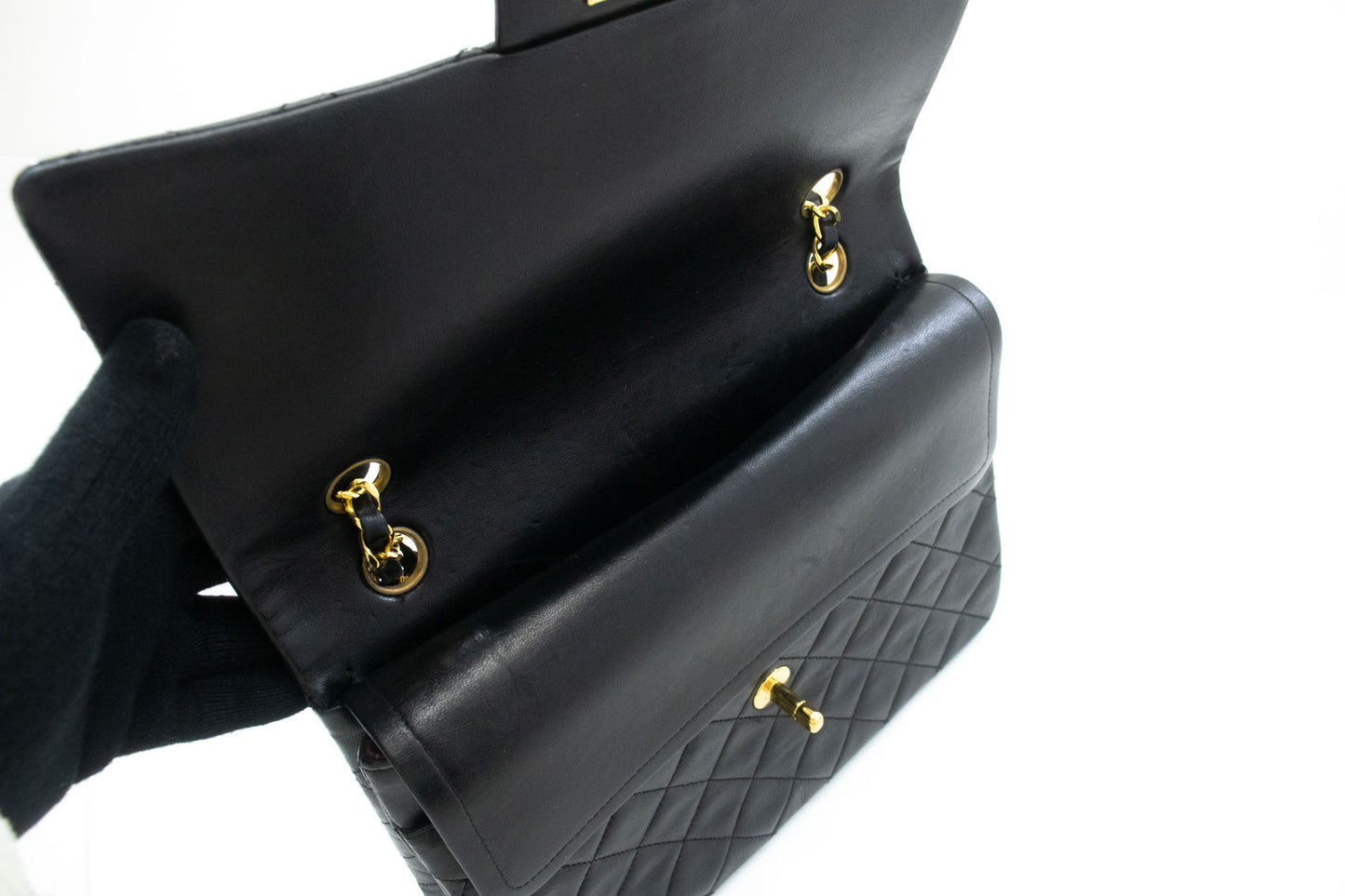 Sac à bandoulière carré CHANEL Classic Double Flap en agneau noir ad7 hannari-shop