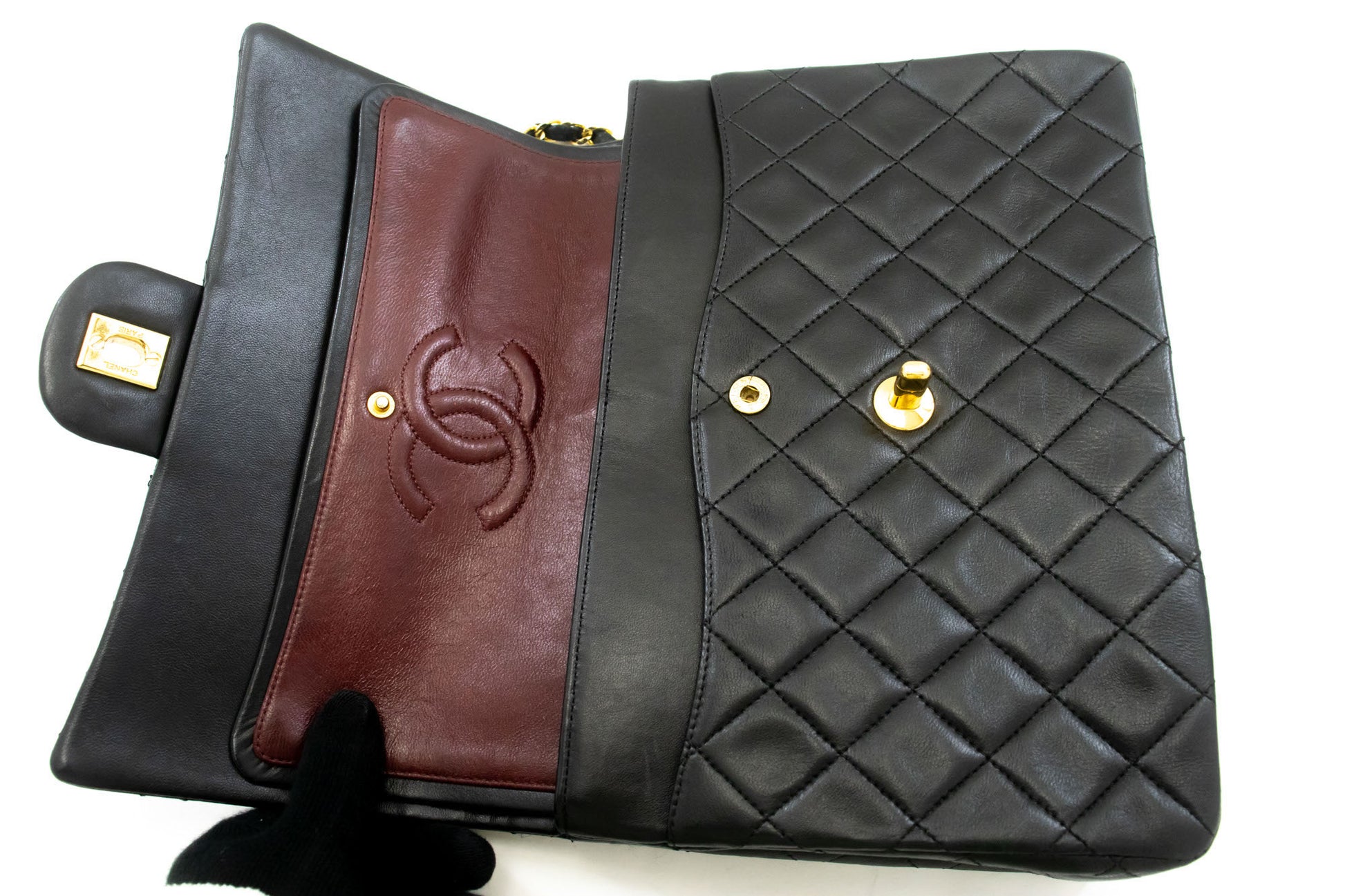 Sac à bandoulière carré CHANEL Classic Double Flap en agneau noir ad7 hannari-shop