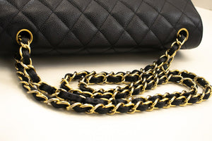 CHANEL Classic Large 11" Chain Shoulder Bag W Flap Black Caviar L66
