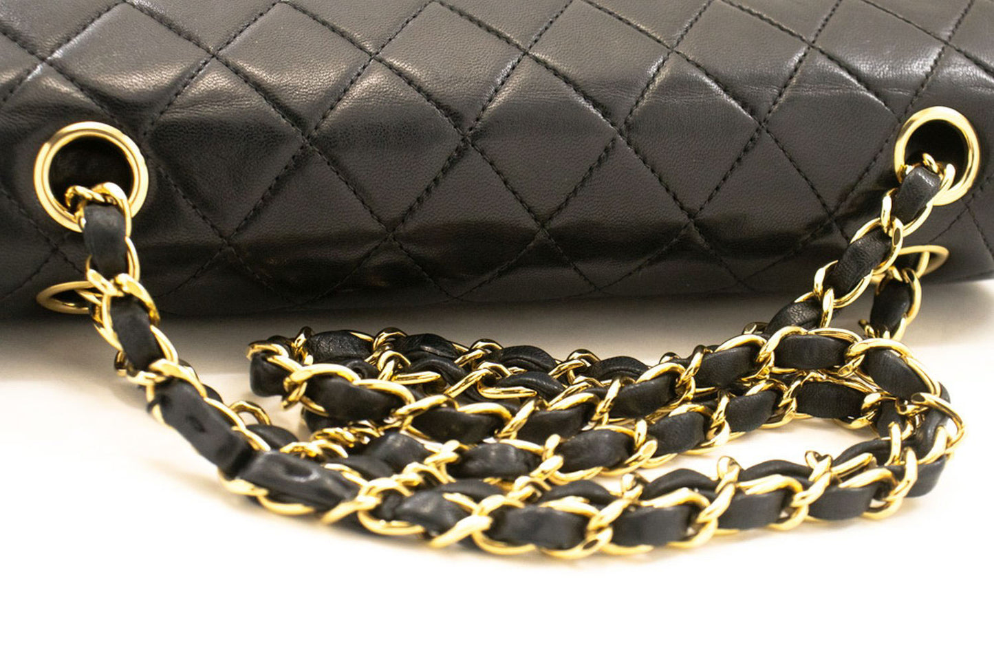 CHANEL Classic Double Flap 10" Chain Schoudertas Zwart Lamsleer ac9 hannari-shop