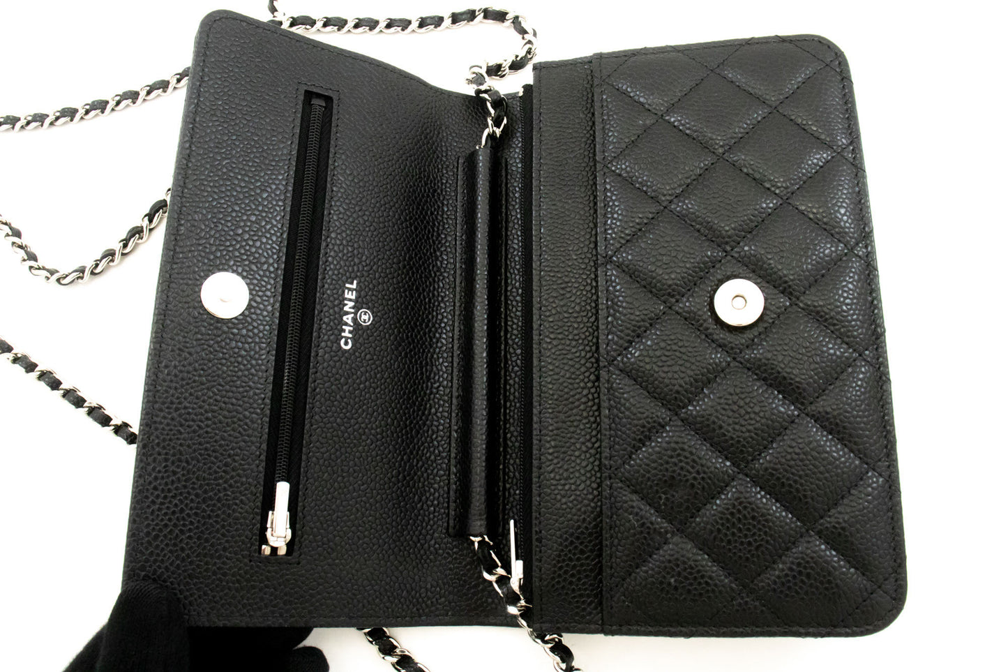 CHANEL Grained Calfskin Wallet On Chain WOC Black Shoulder Bag ag2 hannari-shop
