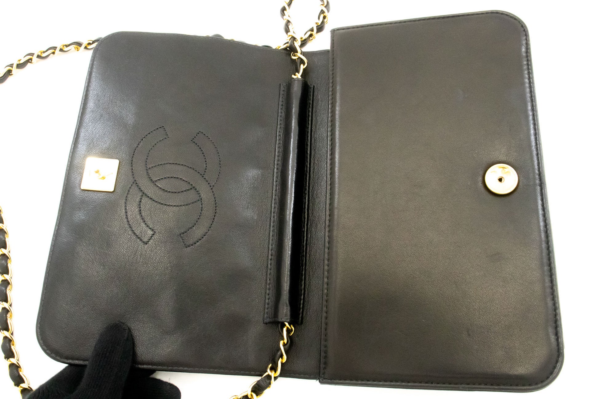CHANEL Full Flap Chain Shoulder Bag Clutch Black Quilted Lambskin af4 hannari-shop