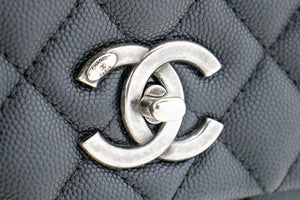 CHANEL 2 Way Top Handle Handbag Shoulder Bag Black Caviar Leather L52