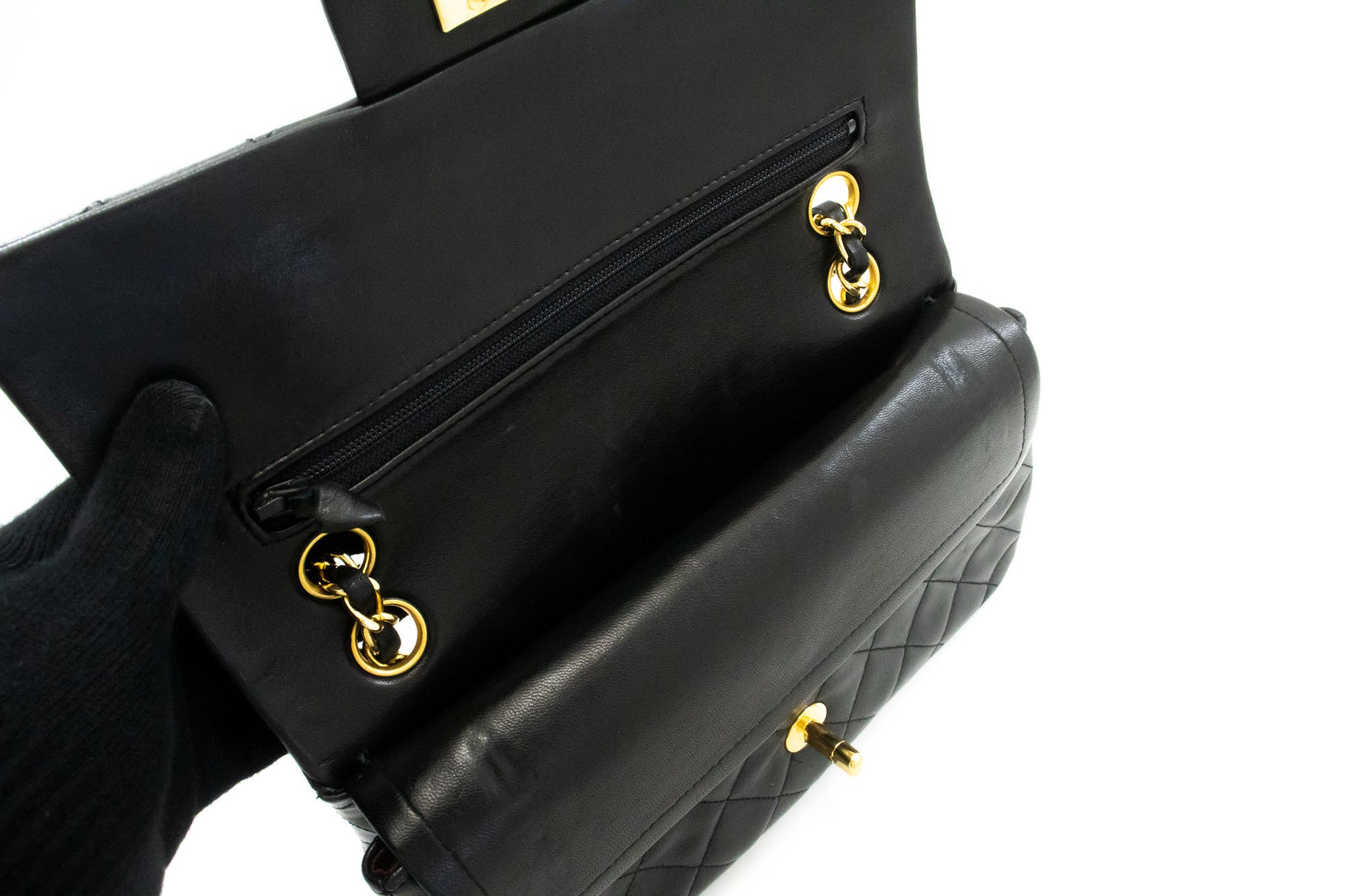 CHANEL Classic Double Flap 9" Chain Schoudertas Zwart Lamsleer ag6 hannari-shop