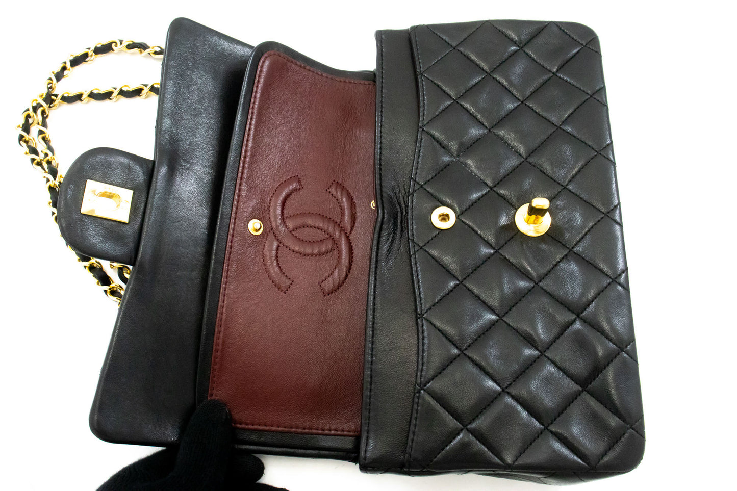 CHANEL Classic Double Flap 9" Chain Schoudertas Zwart Lamsleer ag6 hannari-shop