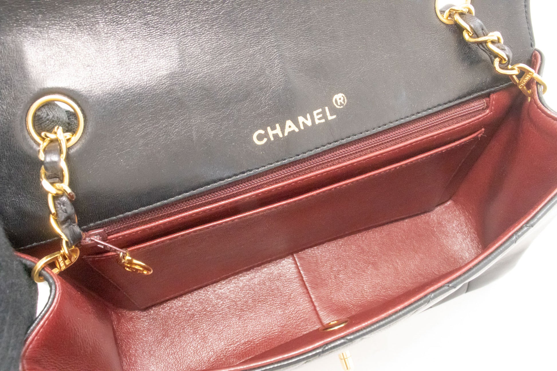CHANEL Diana Flap Chain Schoudertas Zwart Gequilt Lamsschapenleer Portemonnee ah1 hannari-shop