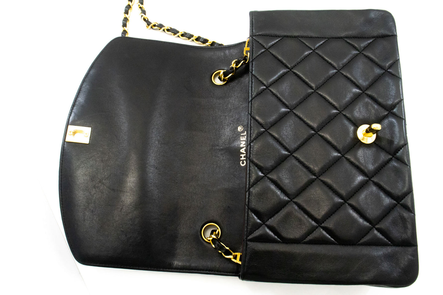 CHANEL Diana Flap Chain Schoudertas Zwart Gequilt Lamsschapenleer Portemonnee ah1 hannari-shop