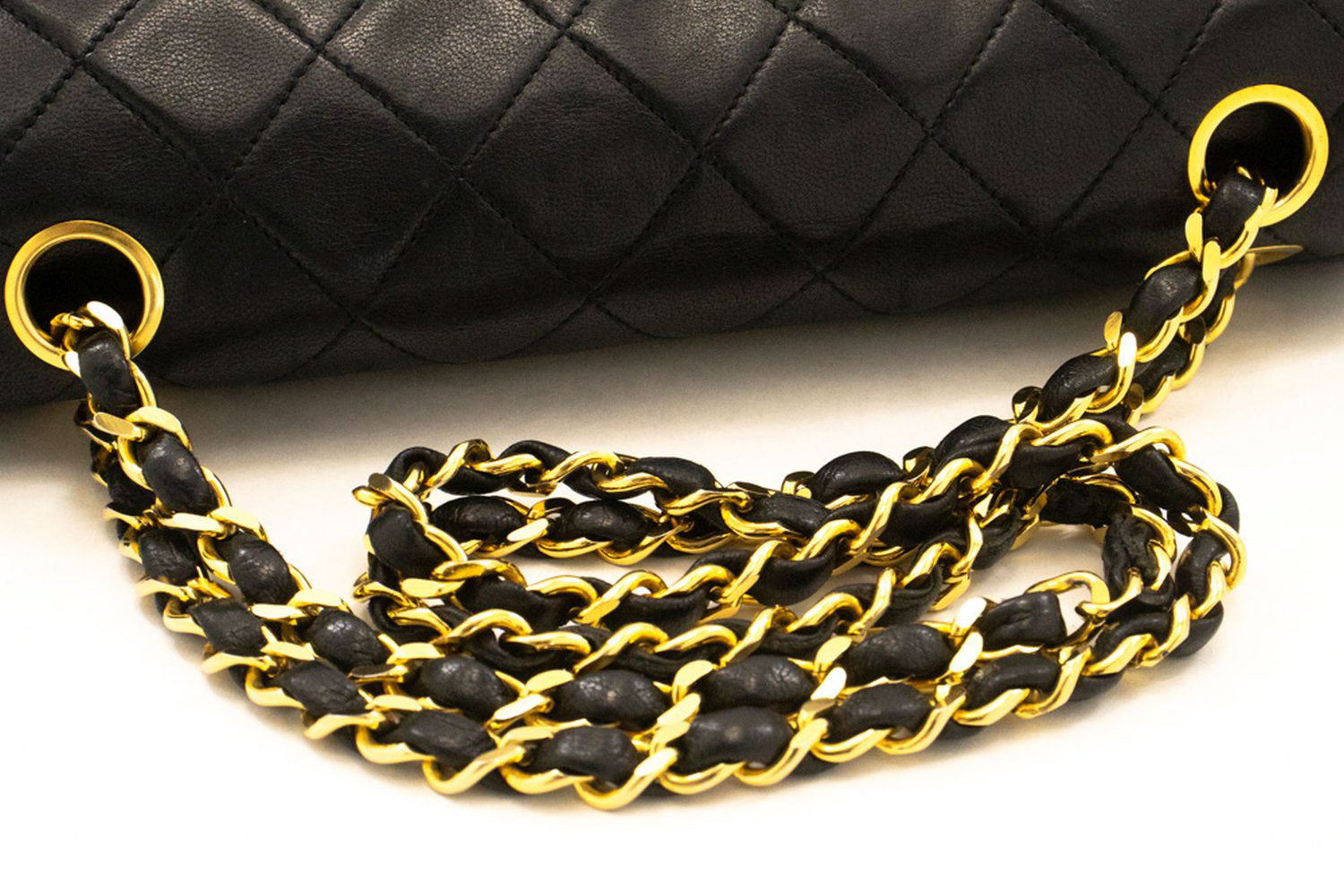 CHANEL Classic Double Flap 9" Schultertasche mit Kette, Schwarz, Lammleder p46 hannari-shop