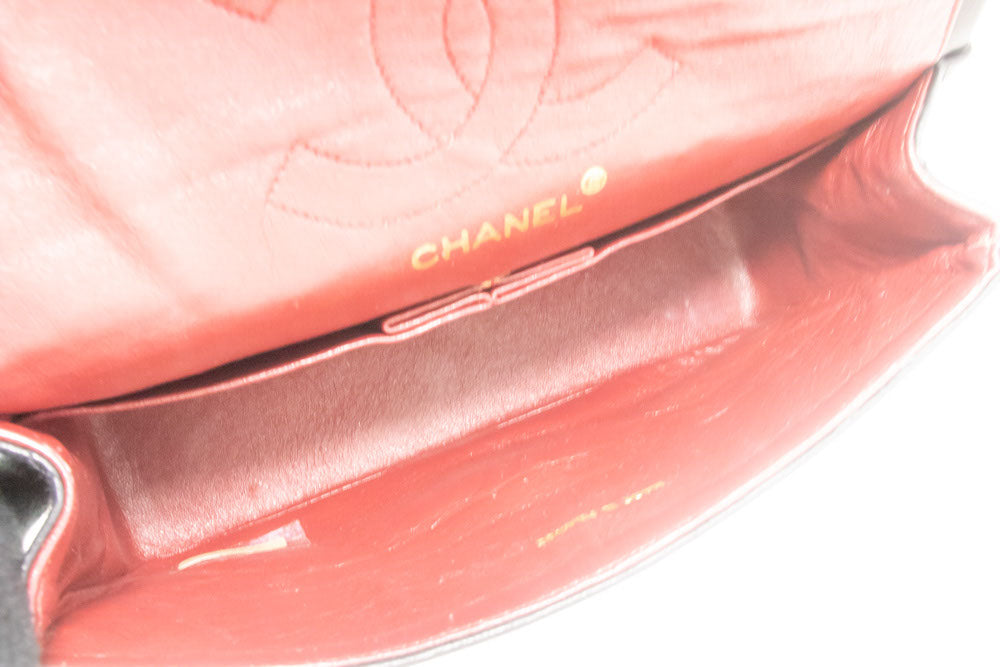 CHANEL Classic Double Flap 9" Schultertasche mit Kette, Schwarz, Lammleder p46 hannari-shop