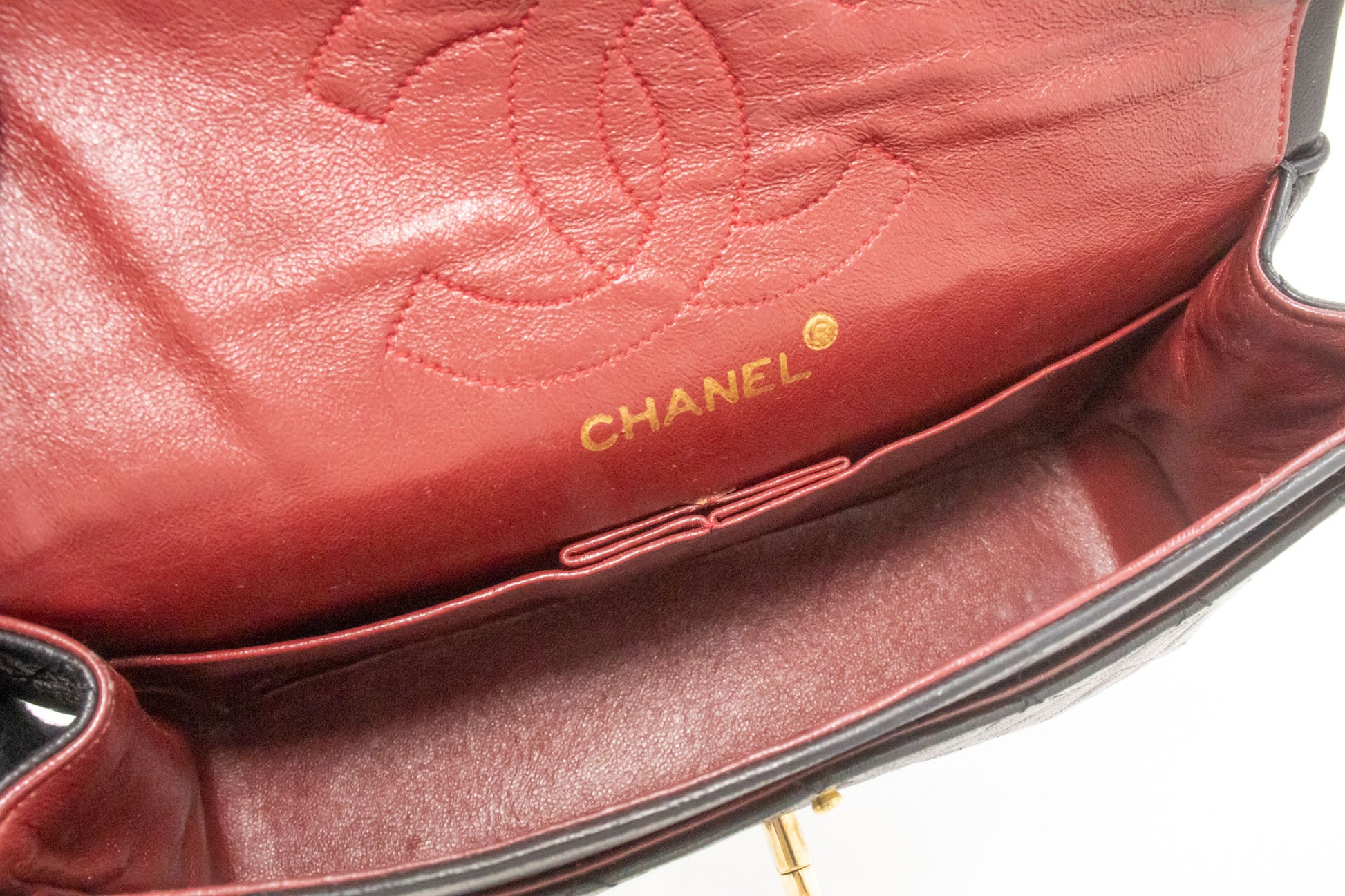 CHANEL Classic Double Flap 9" Schultertasche mit Kette, Schwarz, Lammleder p46 hannari-shop