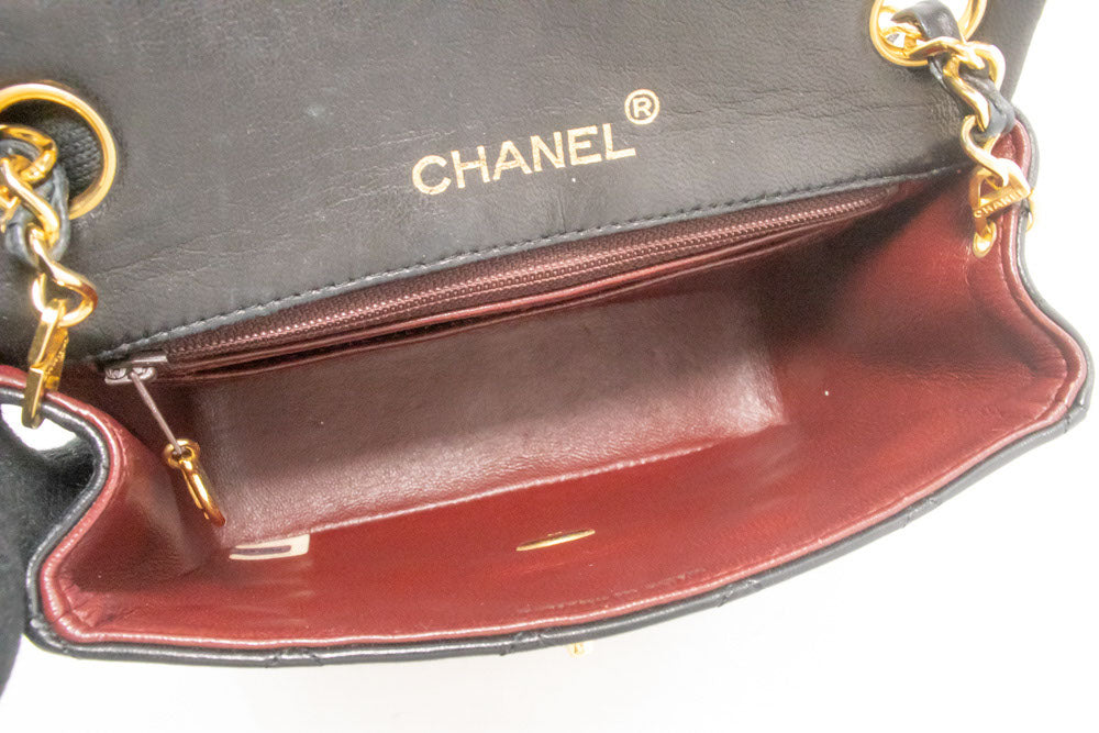 CHANEL Mini Square Small Chain Shoulder Bag Crossbody Black Lamb ag7 hannari-shop