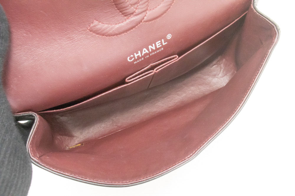 CHANEL Classic Double Flap 10" Schultertasche mit silberner Kette Schwarz ai1 hannari-shop