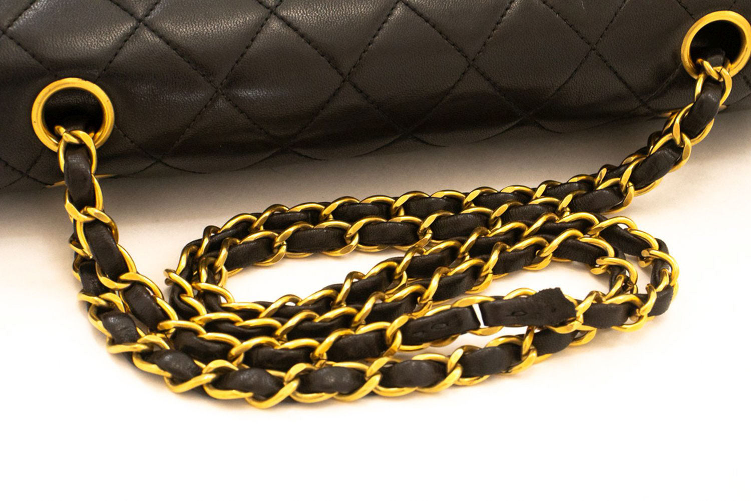 CHANEL Classic Double Flap 10" Chain Shoulder Bag Black Lambskin ak4 hannari-shop