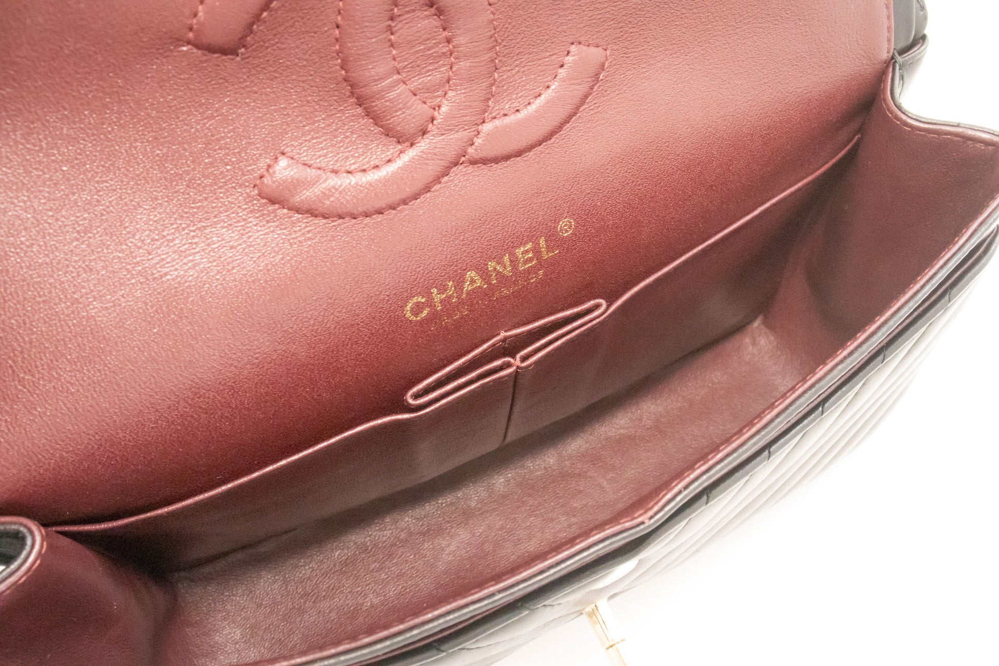 CHANEL V-Stitch Double Flap 10" Chain Shoulder Bag Black Lambskin ai5 hannari-shop