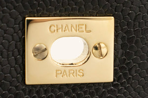 Τσάντα CHANEL Caviar Handle Bag Top Handle Bag Kelly Black Flap Leather Gold L94