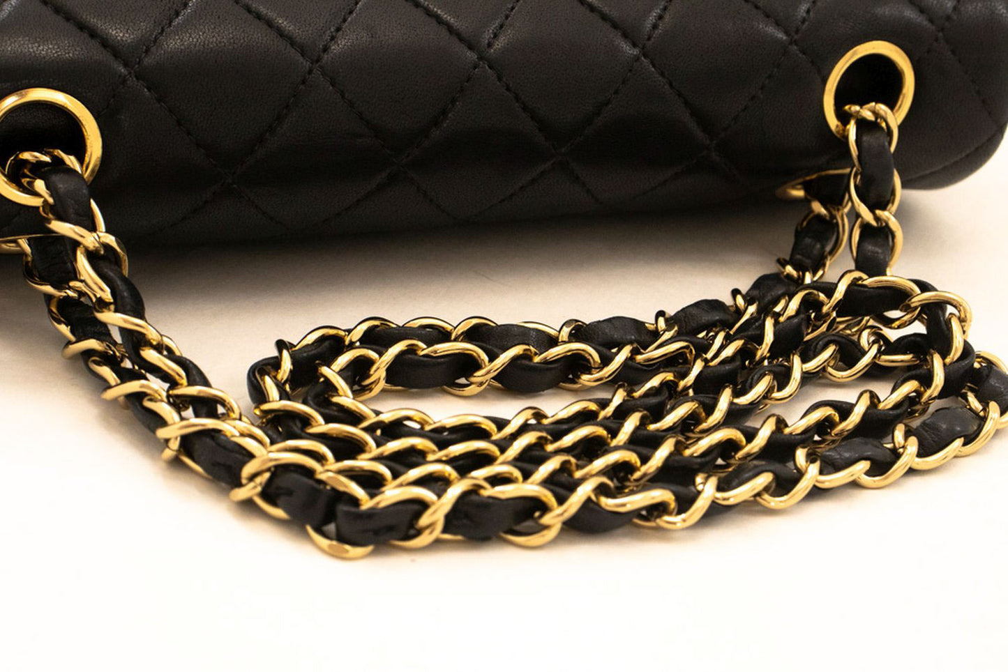 CHANEL Classic Double Flap 9" Chain Shoulder Bag Black Lambskin ai6 hannari-shop