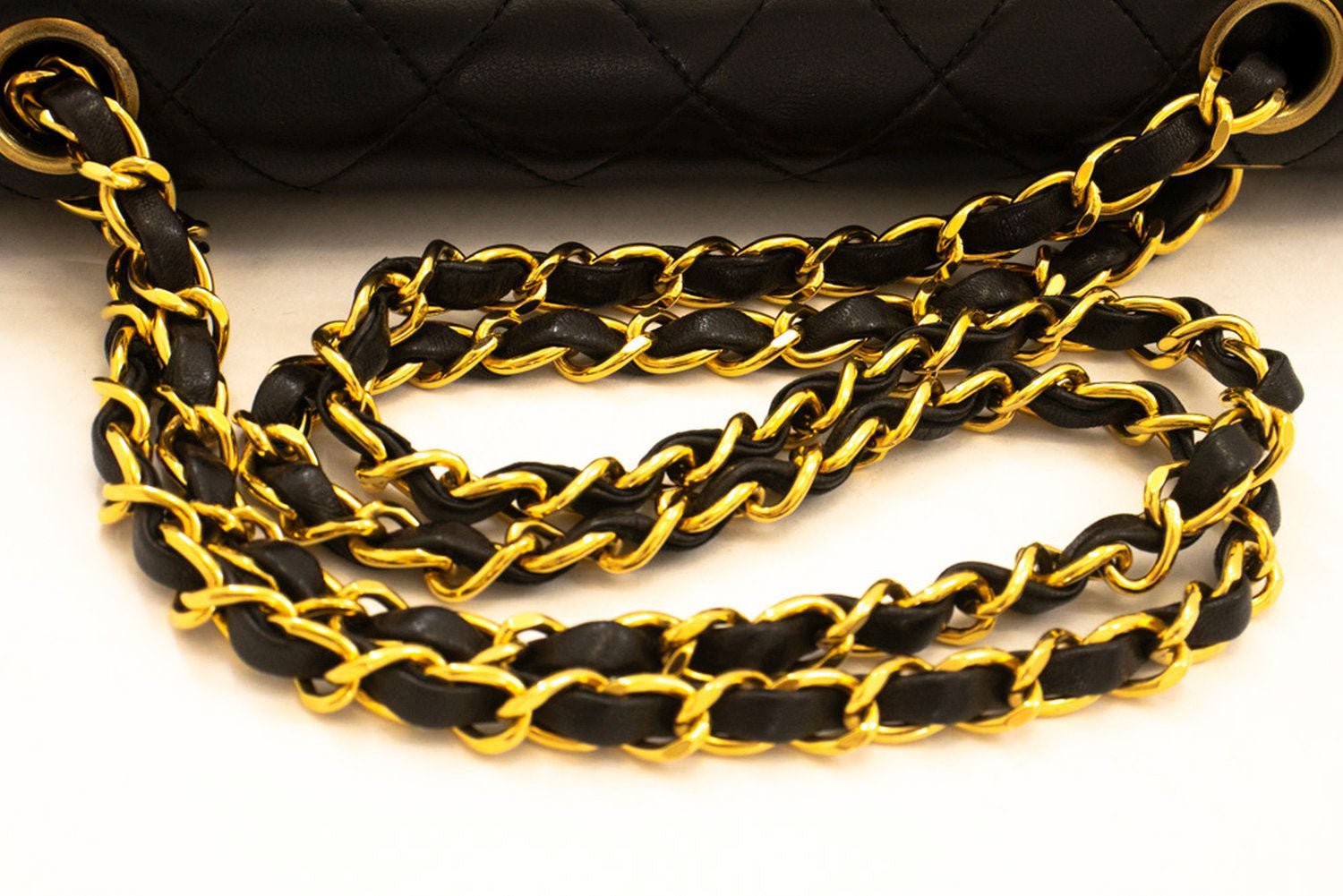 CHANEL Classic Double Flap 9" Chain Schultertasche Schwarz Lammleder ah3 hannari-shop