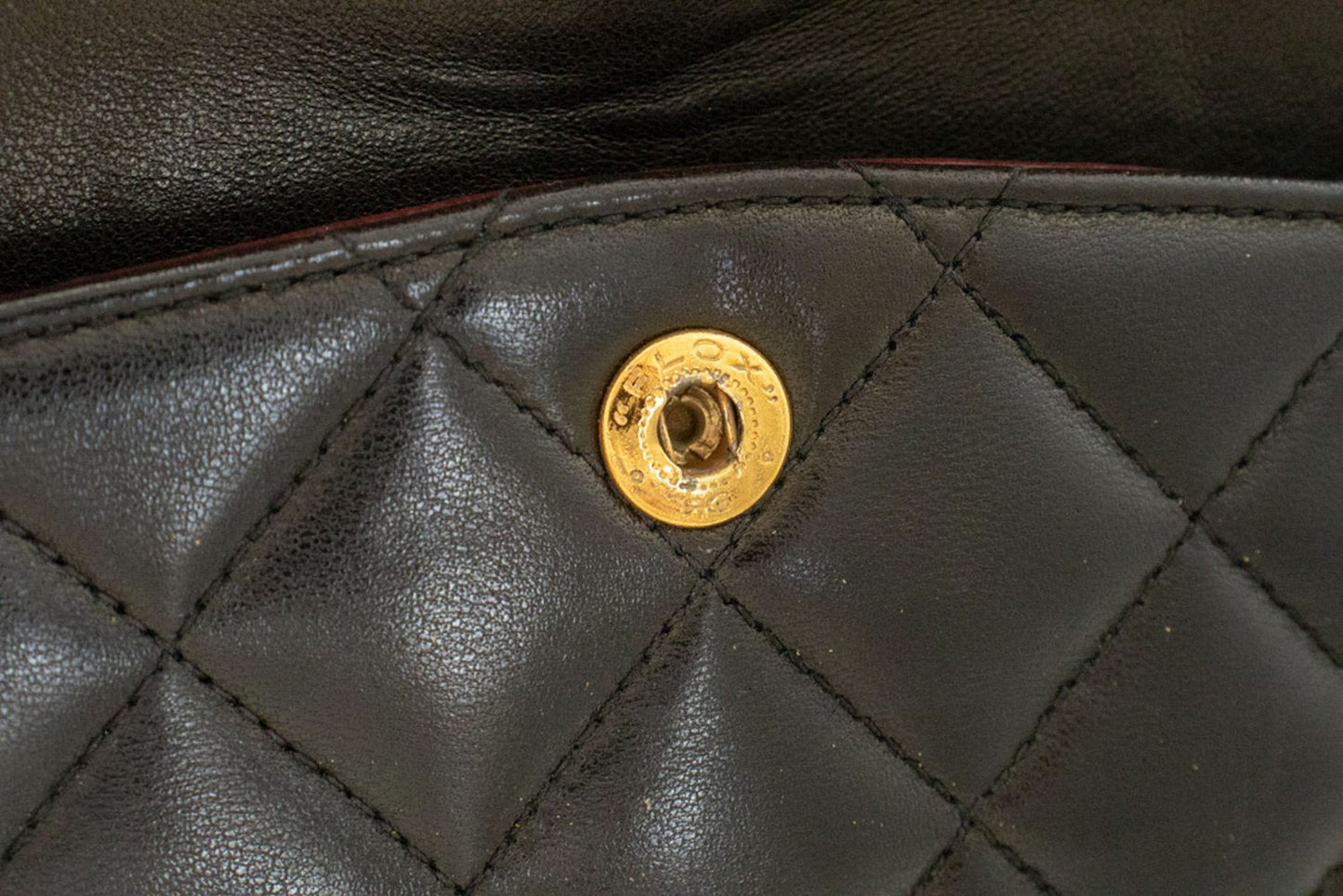 CHANEL Classic Double Flap 9" Chain Schultertasche Schwarz Lammleder ah3 hannari-shop
