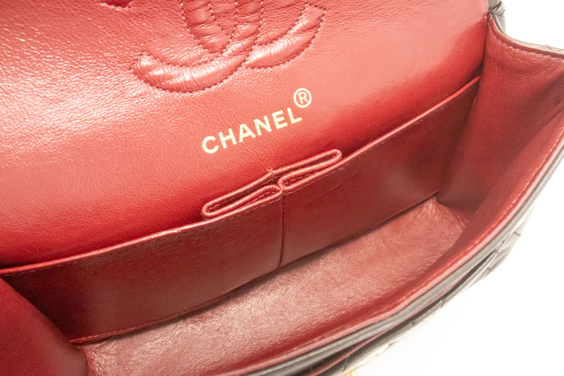 CHANEL Classic Double Flap 9" Chain Schultertasche Schwarz Lammleder ah3 hannari-shop