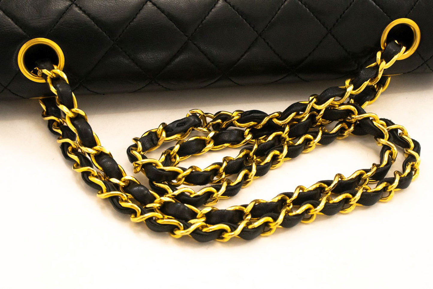 CHANEL Classic Double Flap Square Chain Schultertasche Schwarz Lamm ah5 hannari-shop