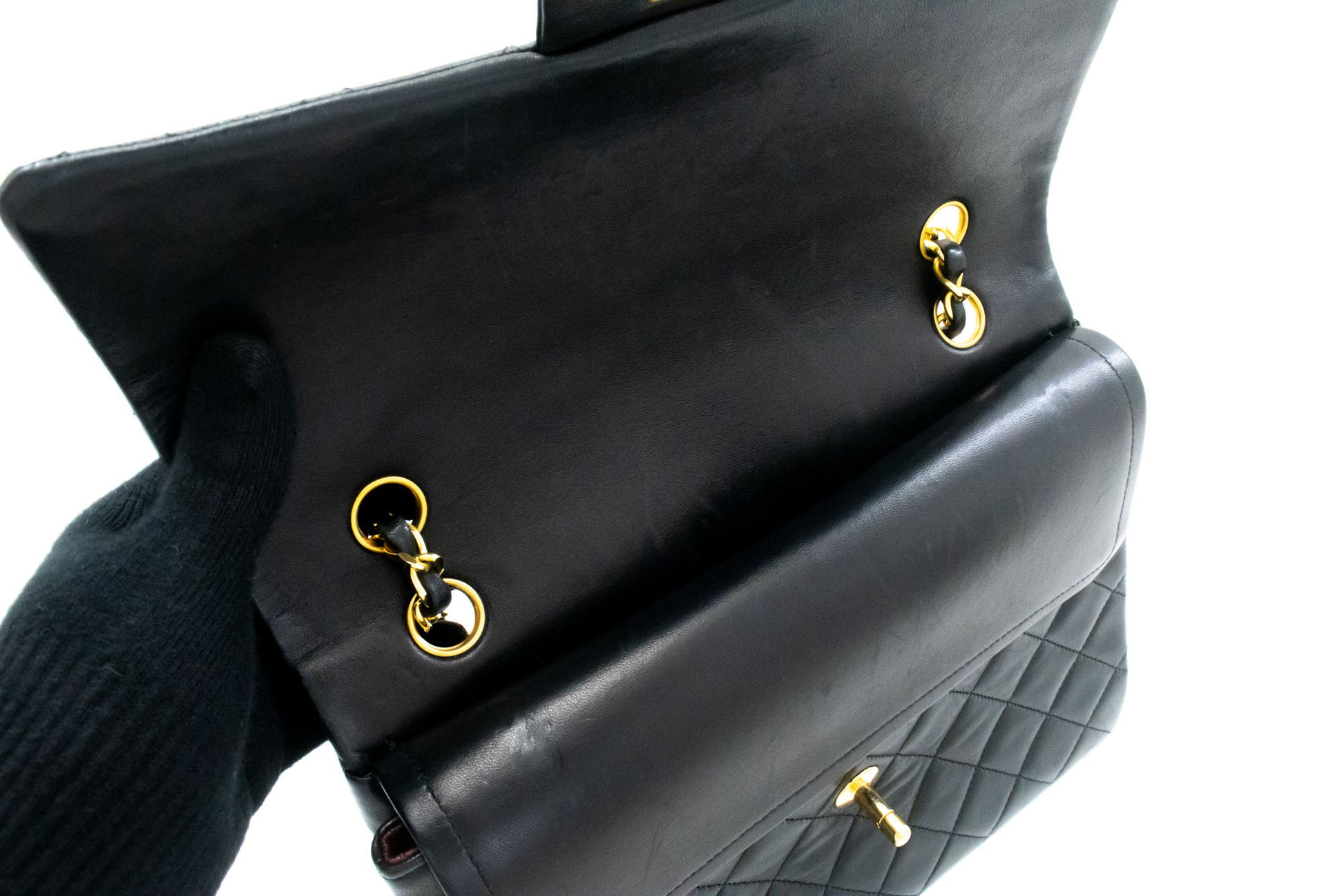 CHANEL Classic Double Flap Square Chain Schultertasche Schwarz Lamm ah5 hannari-shop