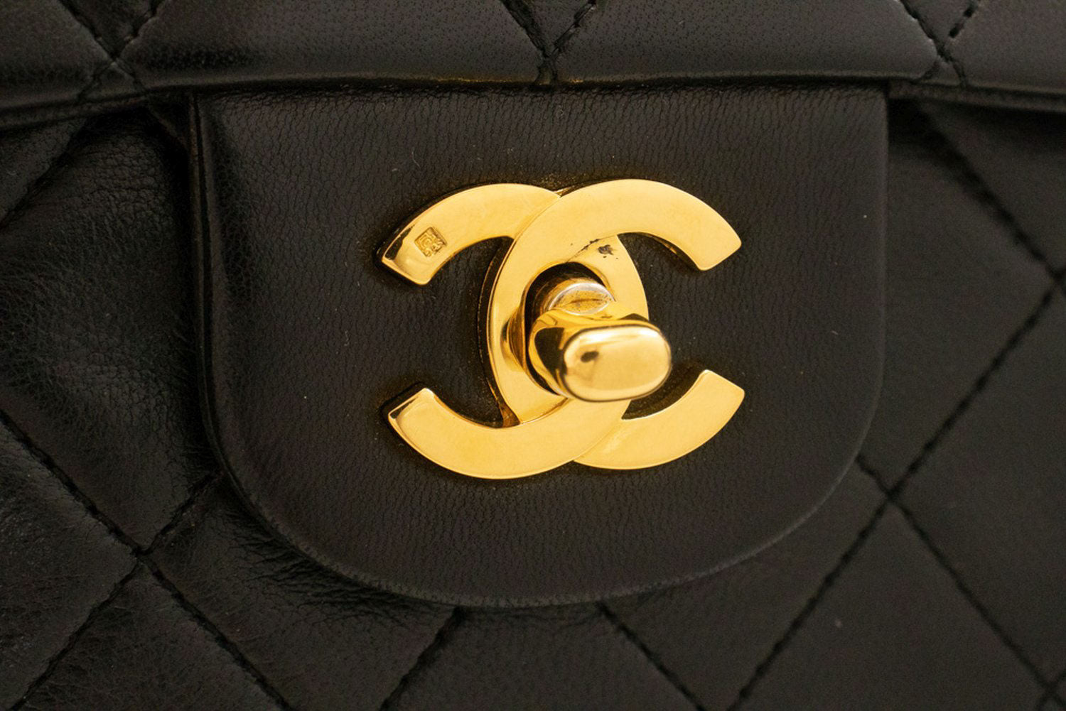 CHANEL Classic Double Flap 10" Chain Shoulder Bag Black Lambskin aj9 hannari-shop