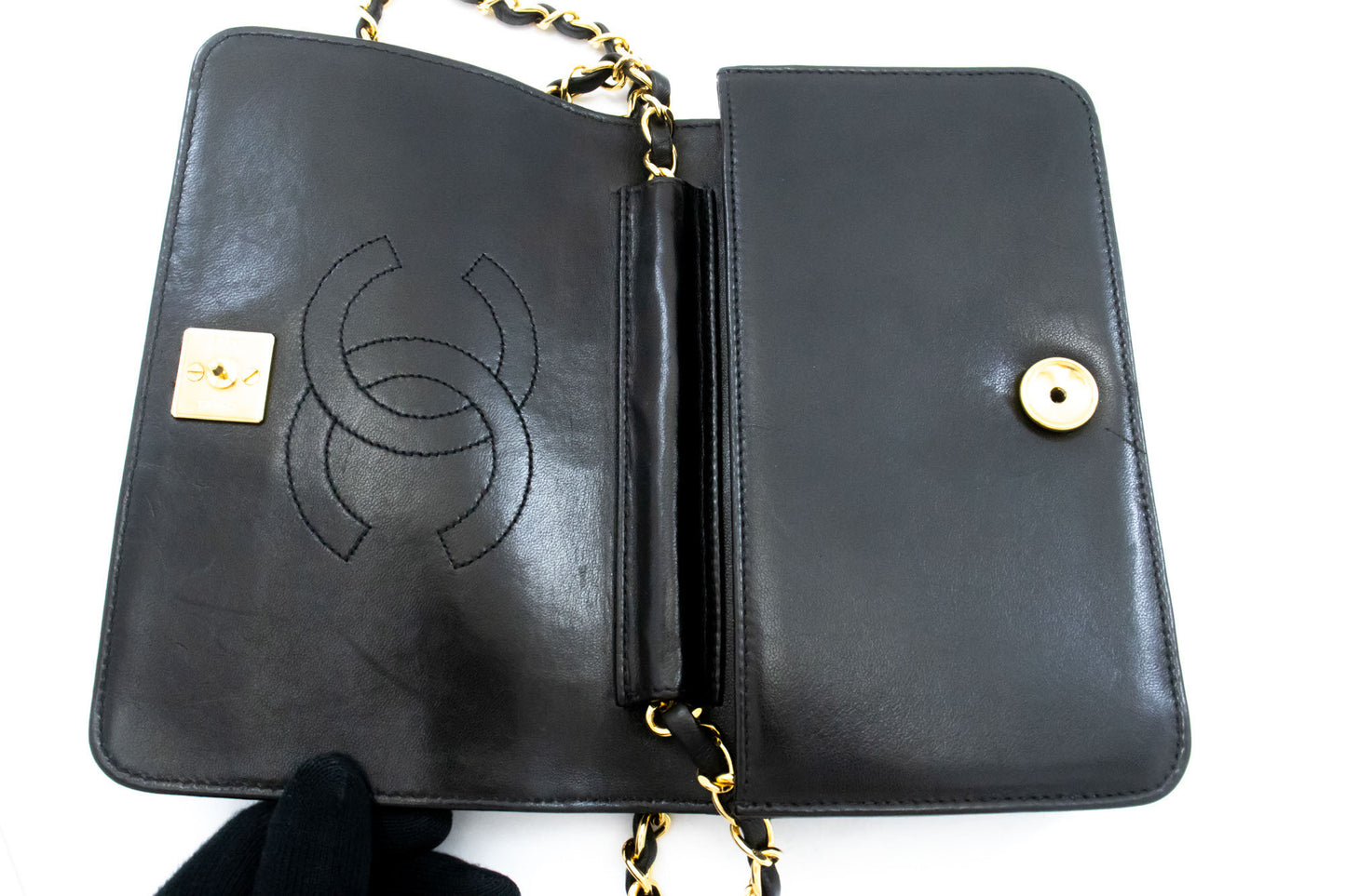 CHANEL Full Flap Small Chain Shoulder Bag Clutch Black Quilted aj2 hannari-shop
