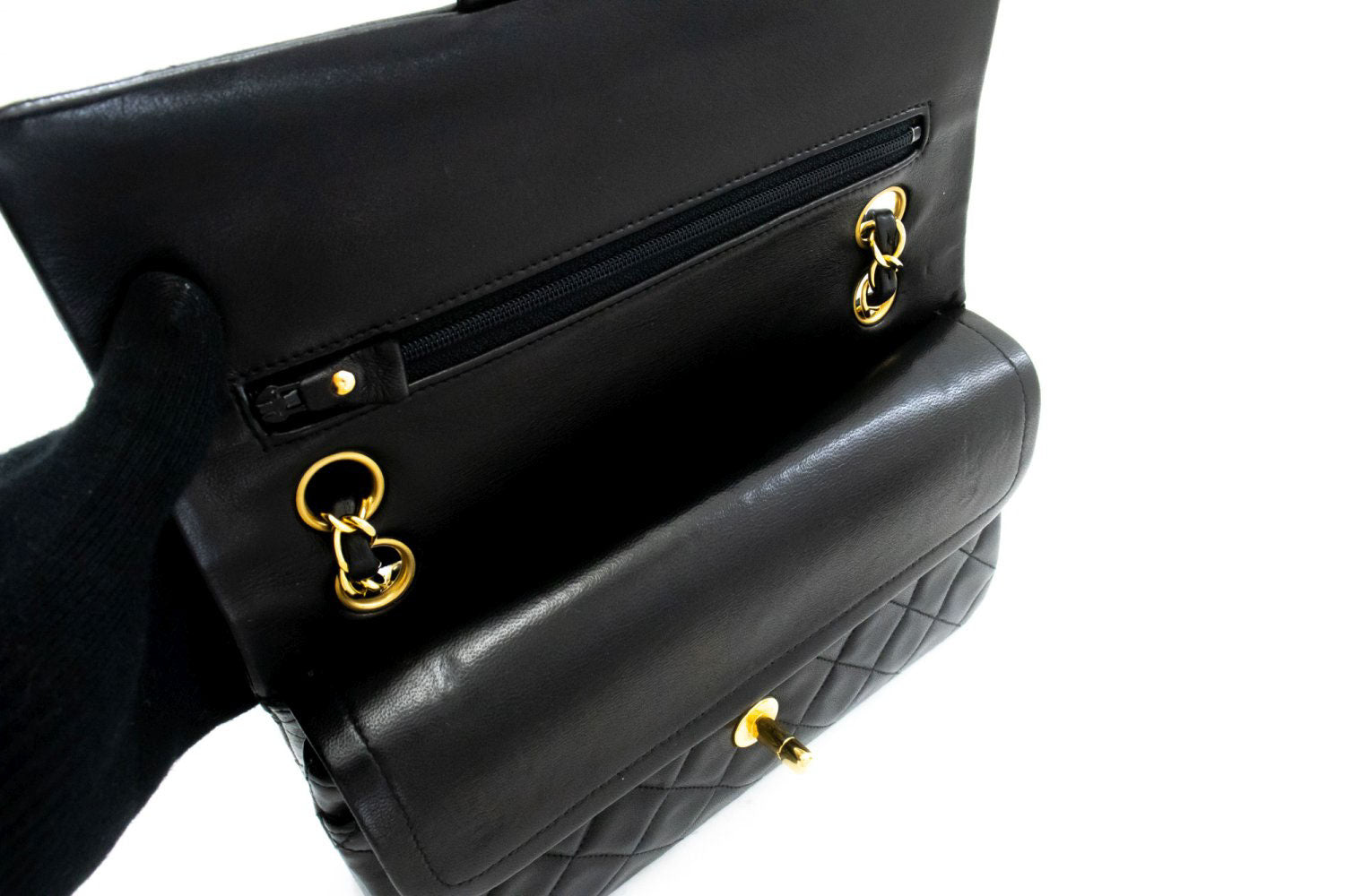Borsa a spalla CHANEL Classic Double Flap 9" con catena in pelle di agnello nera aj4 hannari-shop