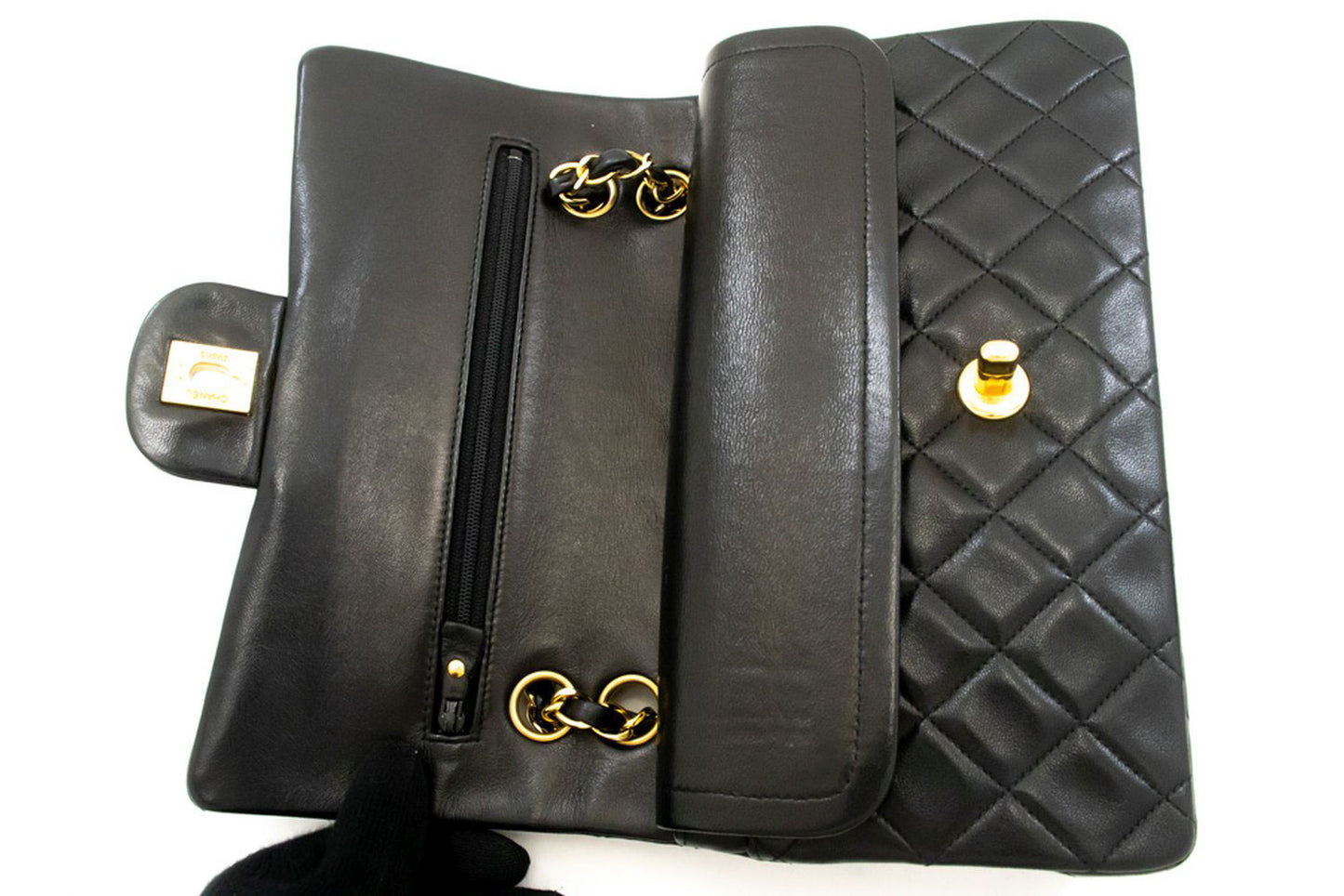 Borsa a spalla CHANEL Classic Double Flap 9" con catena in pelle di agnello nera aj4 hannari-shop