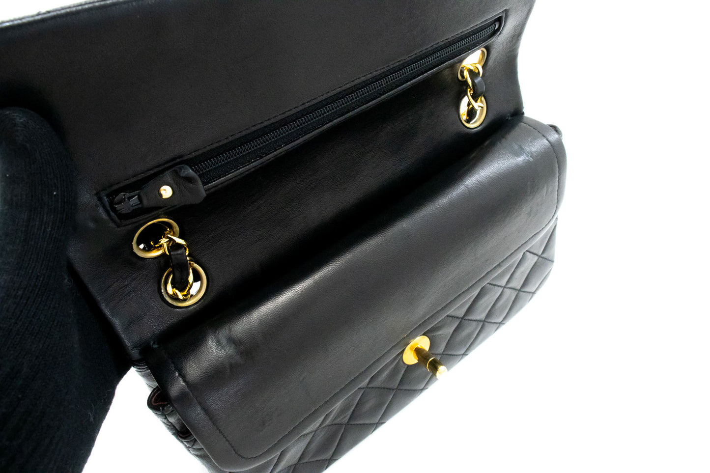 CHANEL Classic Double Flap 9" skuldertaske med kæde i sort lammeskind aj7 hannari-shop