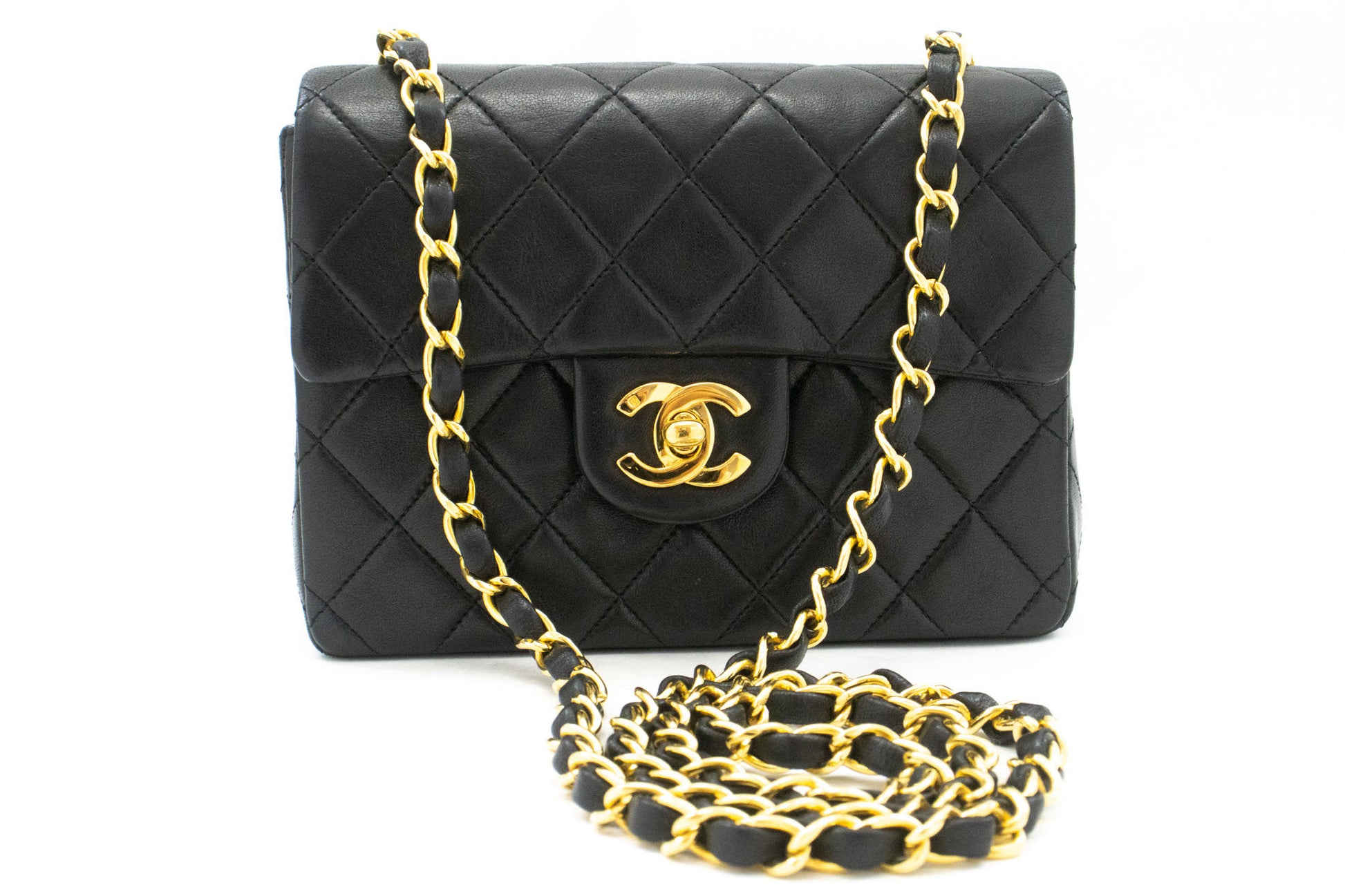 CHANEL Mini Square Small Chain Shoulder Bag Crossbody Black ai2 hannari-shop