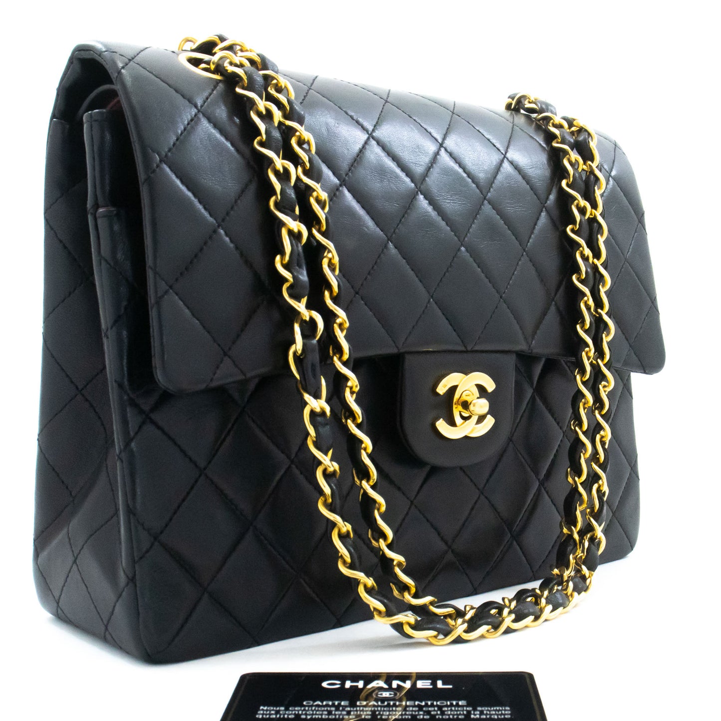 CHANEL Classic Double Flap Square Chain Schultertasche Schwarz Lamm ah5 hannari-shop