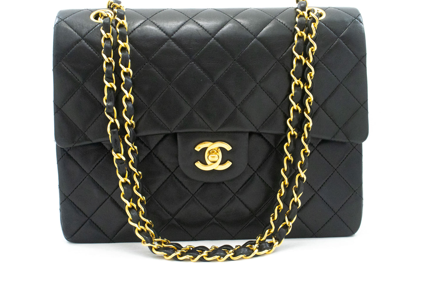 CHANEL Classic Double Flap Square Chain Schultertasche Schwarz Lamm ah5 hannari-shop