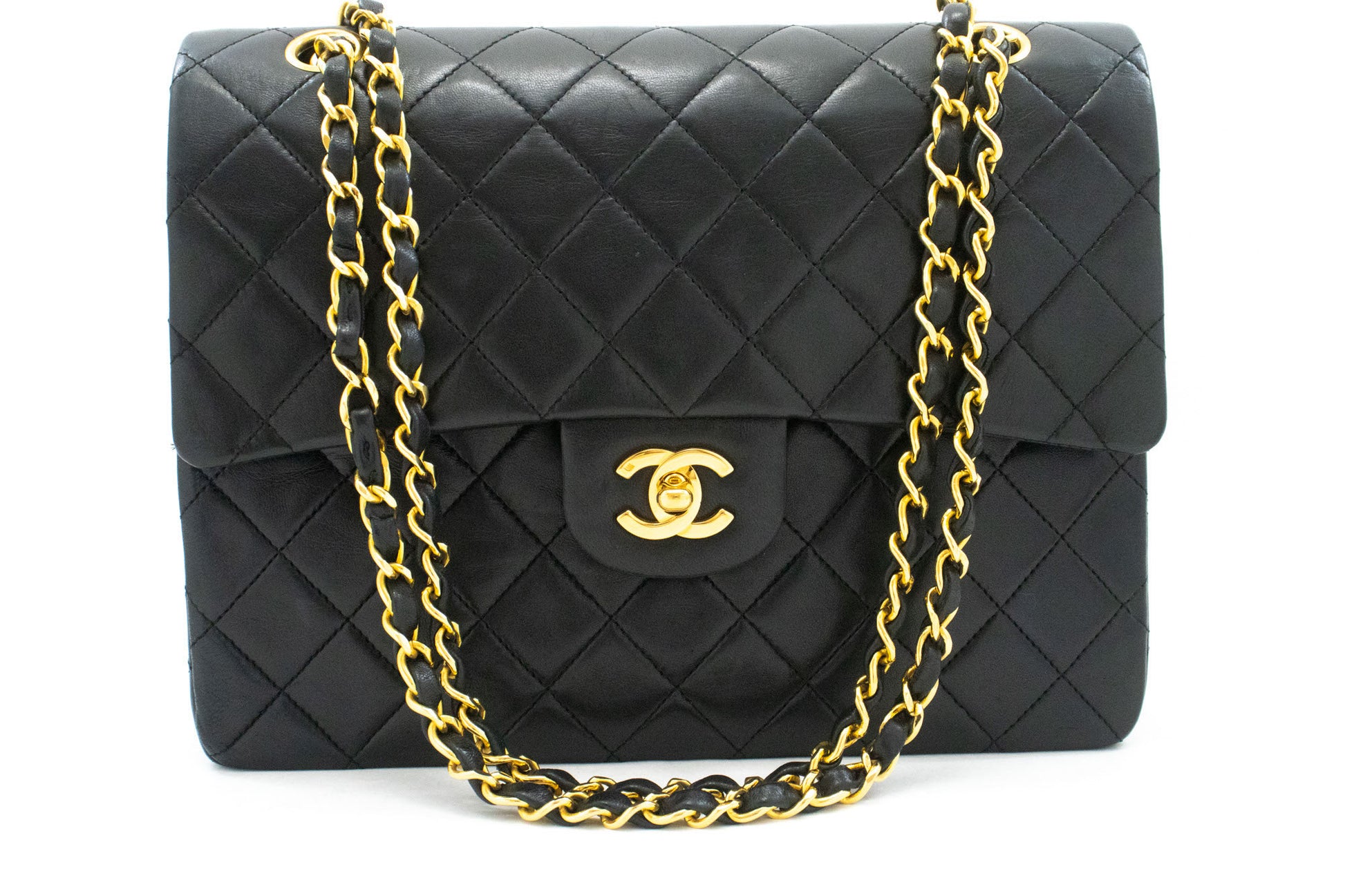 CHANEL Classic Double Flap Square Chain Schultertasche Schwarz Lamm ah5 hannari-shop