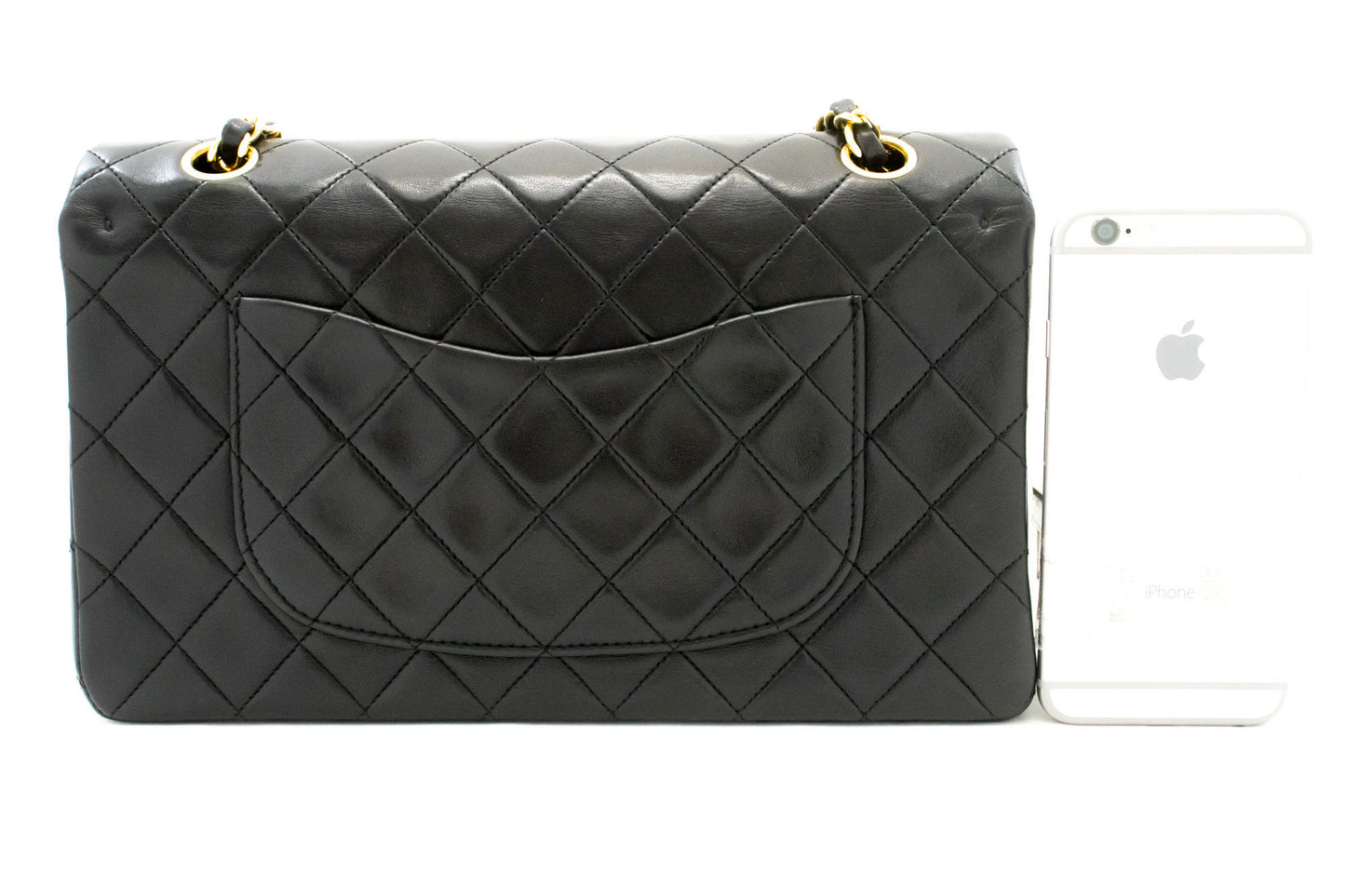 CHANEL Classic Double Flap 10" Chain Shoulder Bag Black Lambskin aj9 hannari-shop